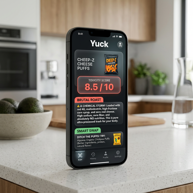 Yuck App Mockup showing toxicity score